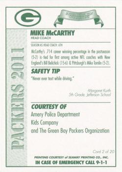 2011 Green Bay Packers Police - Amery  Police Department, Kids Company #2 Mike McCarthy Back