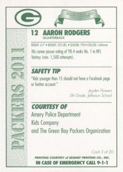 2011 Green Bay Packers Police - Amery  Police Department, Kids Company #3 Aaron Rodgers Back