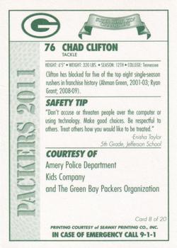 2011 Green Bay Packers Police - Amery  Police Department, Kids Company #8 Chad Clifton Back