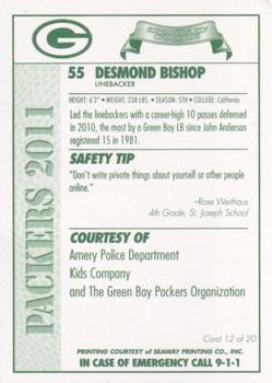 2011 Green Bay Packers Police - Amery  Police Department, Kids Company #12 Desmond Bishop Back