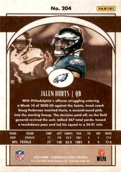 2020 Panini Chronicles - Legacy Update Rookies #204 Jalen Hurts Back