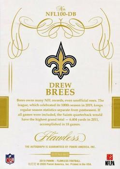 2020 Panini Flawless - 2019 Panini Flawless Football - NFL 100 Autograph Collection Platinum #NFL100-DB Drew Brees Back