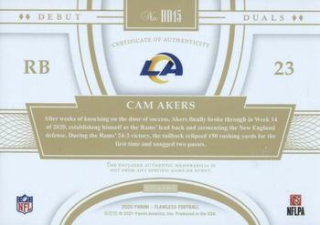 2020 Panini Flawless - Debut Duals Laundry Tags #DD15 Cam Akers Back