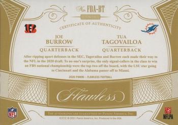 2020 Panini Flawless - Flawless Dual Autographs Sapphire #FDA-BT Joe Burrow / Tua Tagovailoa Back
