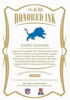 2020 Panini Flawless - Honored Ink #HI-BSA Barry Sanders Back
