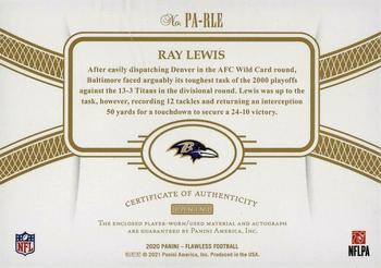 2020 Panini Flawless - Patch Autographs Bronze #PA-RLE Ray Lewis Back