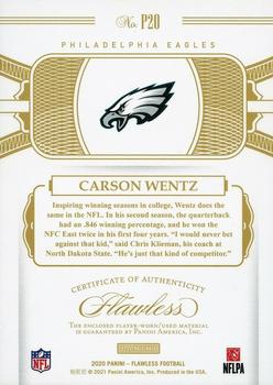 2020 Panini Flawless - Patches Platinum #P20 Carson Wentz Back