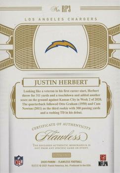 2020 Panini Flawless - Rookie Patches Brand Logo #RP3 Justin Herbert Back