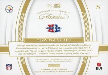 2020 Panini Flawless - Super Bowl Swatches Silver #SBS8 Troy Polamalu Back