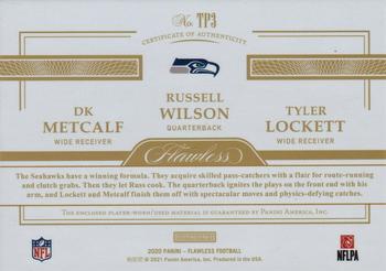 2020 Panini Flawless - Triple Patches #TP3 DK Metcalf / Russell Wilson / Tyler Lockett Back