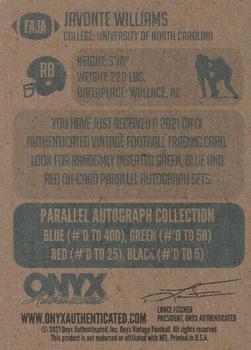 2021 Onyx Vintage - Blue Signature Autographs #FAJA Javonte Williams Back