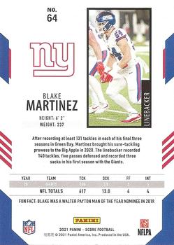 2021 Score - Gold #64 Blake Martinez Back