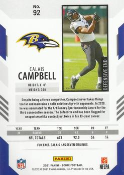 2021 Score - Scorecard #92 Calais Campbell Back