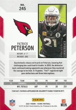 2021 Score - Scorecard #245 Patrick Peterson Back