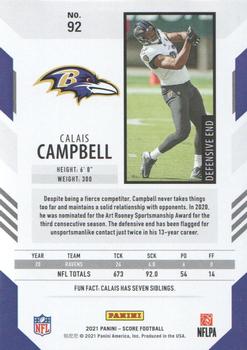 2021 Score - Gold Zone #92 Calais Campbell Back