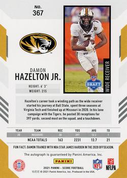 2021 Score - Signatures #367 Damon Hazelton Jr. Back