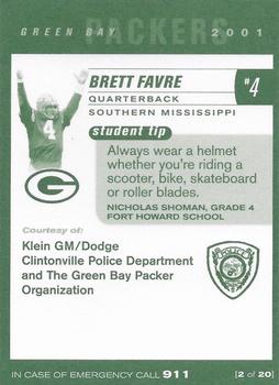 2001 Green Bay Packers Police - Klein GM / Dodge, Clintonville Police Department #2 Brett Favre Back