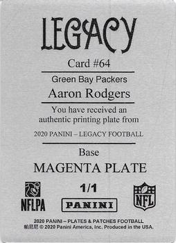 2020 Panini Plates & Patches - 2020 Panini Legacy Printing Plates Magenta #64 Aaron Rodgers Back