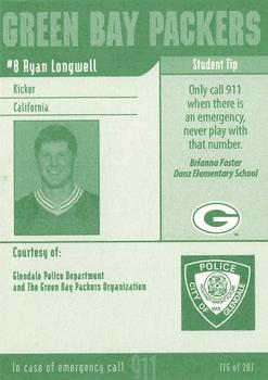 2002 Green Bay Packers Police - Glendale Police Department #16 Ryan Longwell Back