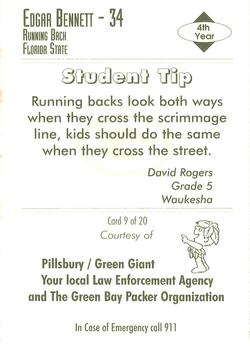 1995 Green Bay Packers Police - Pillsbury / Green Giant, Your Local Law Enforcement Agency #9 Edgar Bennett Back