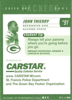 2001 Green Bay Packers Police - www.CARSTAR-WI.com, St. Francis Police Department #11 John Thierry Back