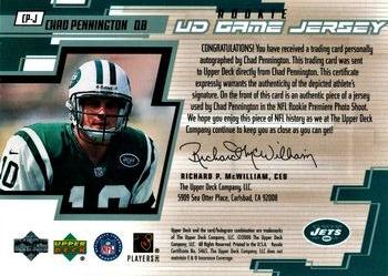 2000 Upper Deck - e-Card e|volve Autographed UD Game Jerseys #CP-J Chad Pennington Back