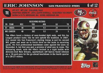 2002 Topps Coca-Cola San Francisco 49ers #6 Eric Johnson Back