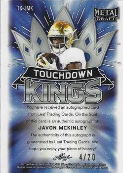 2021 Leaf Metal Draft - Touchdown Kings Autographs Crystals Purple #TK-JMK Javon McKinley Back