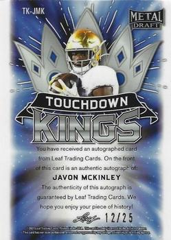 2021 Leaf Metal Draft - Touchdown Kings Autographs Marbles Pink #TK-JMK Javon McKinley Back