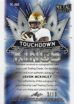2021 Leaf Metal Draft - Touchdown Kings Autographs Mojo Blue #TK-JMK Javon McKinley Back
