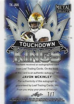 2021 Leaf Metal Draft - Touchdown Kings Autographs Mojo Purple #TK-JMK Javon McKinley Back
