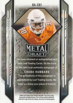 2021 Leaf Metal Draft - Autographs Mojo Silver #BA-CH1 Chuba Hubbard Back