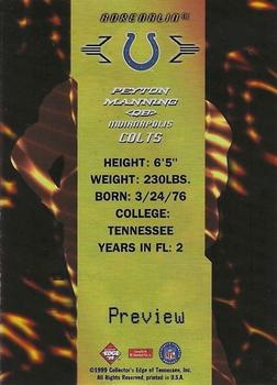 1999 Collector's Edge First Place - Adrenalin Previews #A9 Peyton Manning Back