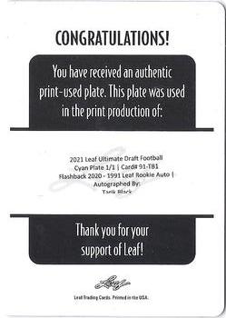 2021 Leaf Ultimate Draft - Flashback 1991 Leaf Autographs Printing Plates Cyan #91-TB1 Tarik Black Back