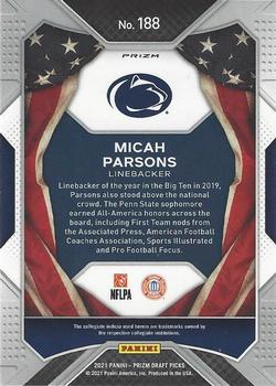 2021 Panini Prizm Draft Picks Collegiate - Red White and Blue #188 Micah Parsons Back