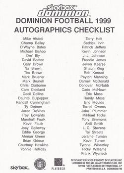 1999 SkyBox Dominion - Checklists #NNO Checklist: Autographics Front