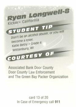 1999 Green Bay Packers Police - Associated Bank Door County, Door County Law Enforcement #13 Ryan Longwell Back