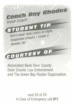 1999 Green Bay Packers Police - Associated Bank Door County, Door County Law Enforcement #20 Ray Rhodes Back