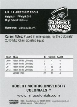 2014 Robert Morris Colonials #NNO Farren Mason Back
