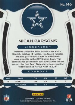 2021 Panini Certified #146 Micah Parsons Back