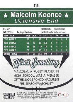 2021 SAGE Premier Draft - Red #115 Malcolm Koonce Back