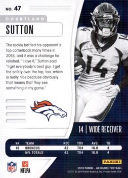 2019 Panini Absolute - Retail #47 Courtland Sutton Back