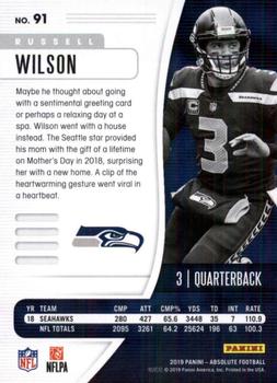 2019 Panini Absolute - Retail #91 Russell Wilson Back