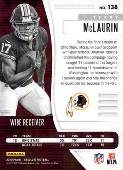 2019 Panini Absolute - Retail #138 Terry McLaurin Back