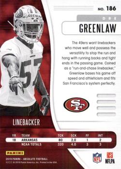 2019 Panini Absolute - Retail #186 Dre Greenlaw Back