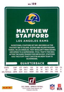 2021 Donruss #139 Matthew Stafford Back