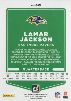 2021 Donruss #239 Lamar Jackson Back