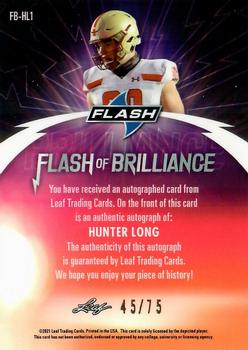 2021 Leaf Flash - Flash of Brilliance Autographs Navy Blue #FB-HL1 Hunter Long Back