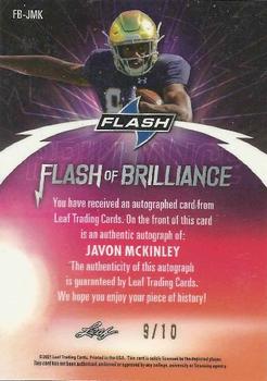 2021 Leaf Flash - Flash of Brilliance Autographs Orange #FB-JMK Javon McKinley Back
