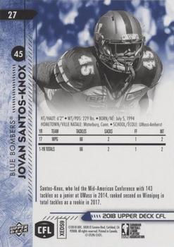 2018 Upper Deck CFL - Blue #27 Jovan Santos-Knox Back